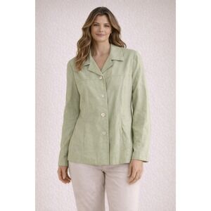 Sandro Womens Sage Green 100% Linen Button Up Blazer Jacket Size 14